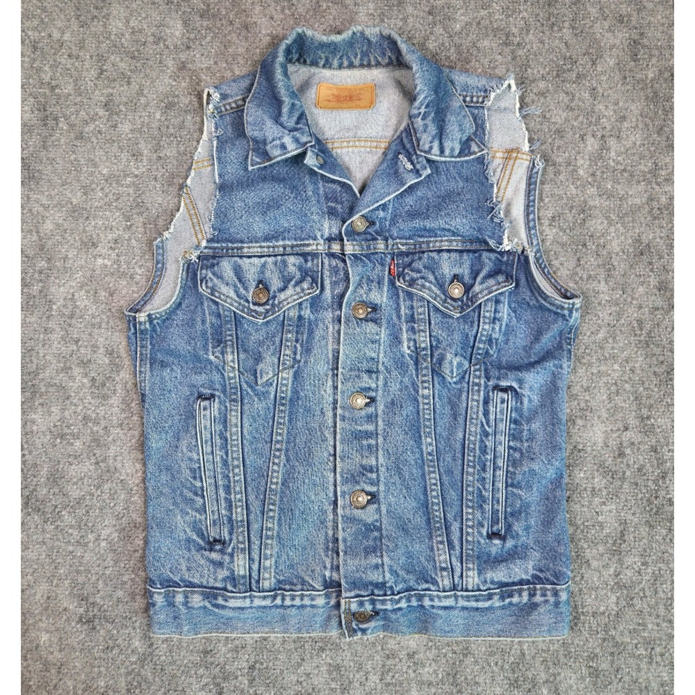 Vintage Levis Denim Vest Mens S Blue Cutoff Trucker Jacket Made in USA DIY Y2K
